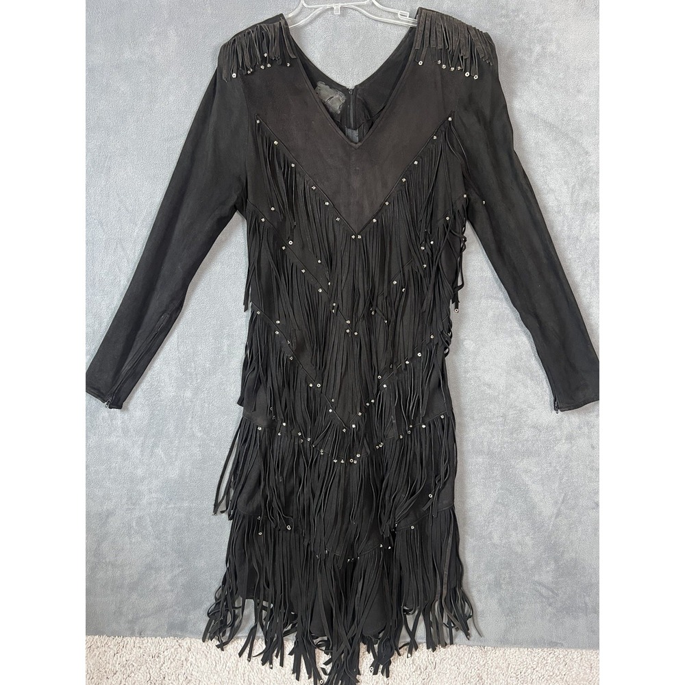 Vintage Pre-Owned Suede Fringe Western Mini Midi Dress Women's S/M Boho Rodeo